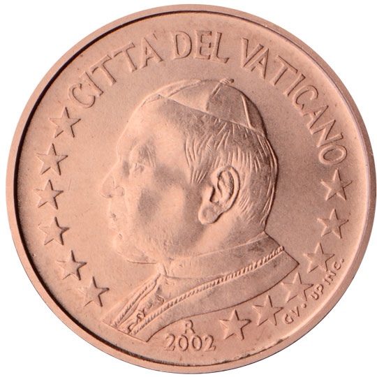 Vatican City 1 euro cent (2002) - Profile picture of Pope John Paul II